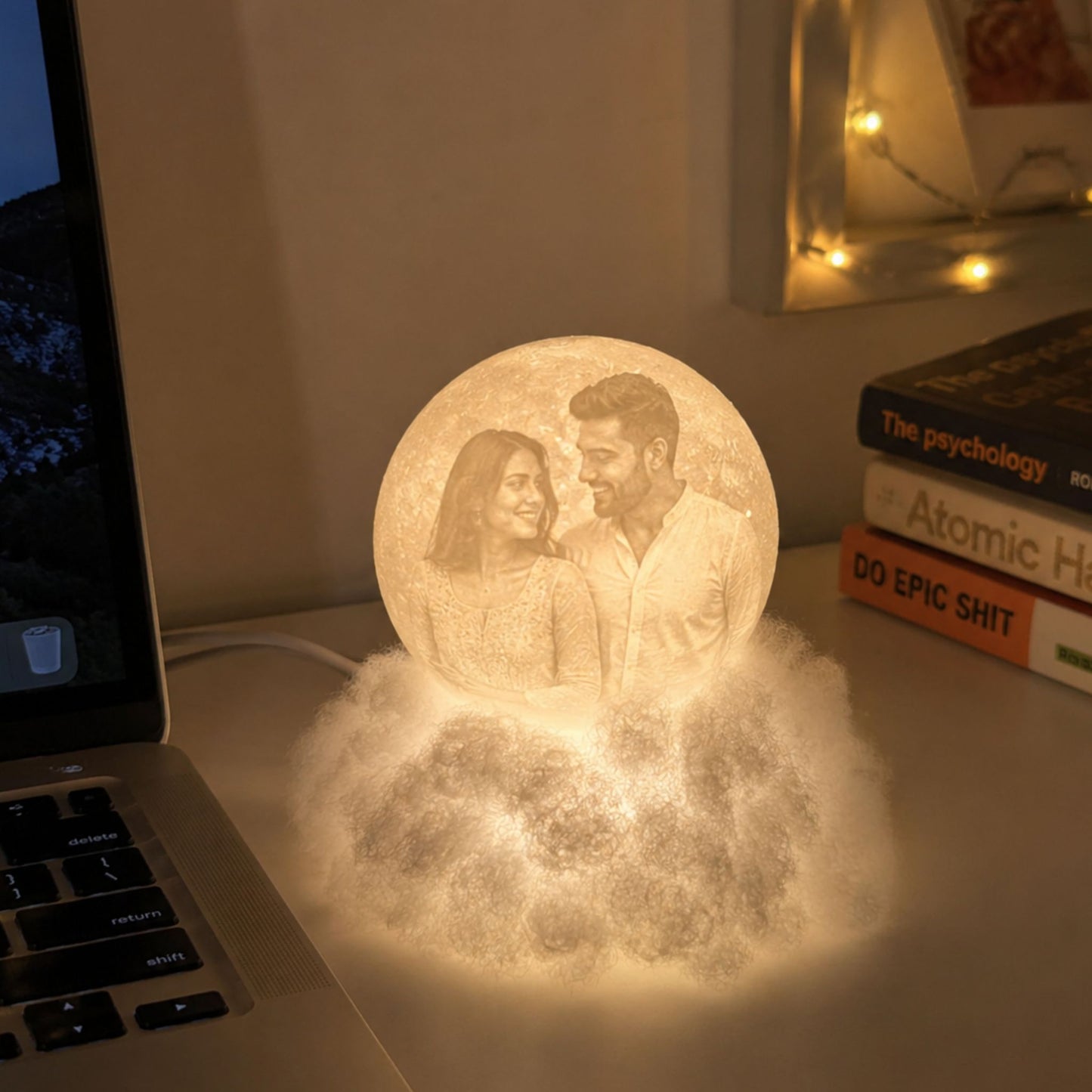 Cloudy Moon Lamp with Photo and Text